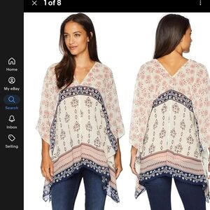 Vince Camuto Floral V-Neck Tunic in Cream‎ and Blue